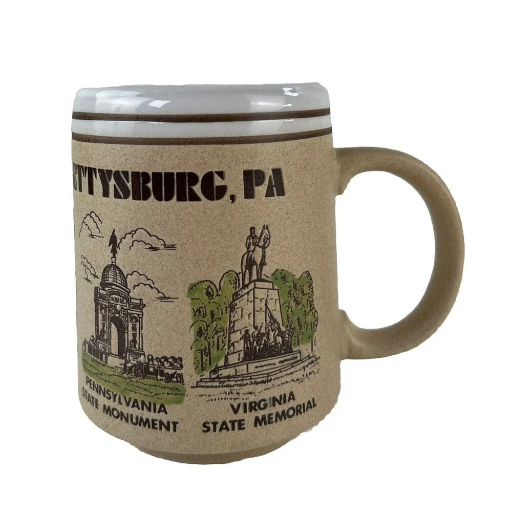 Vintage Gettysburg Mug Embossed Stoneware Collectible Coffee Cup Civil War Retro